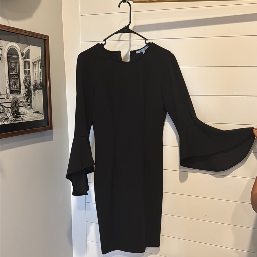 ANTONIO MELANI Black Sheath Dress with Bell Sleeves